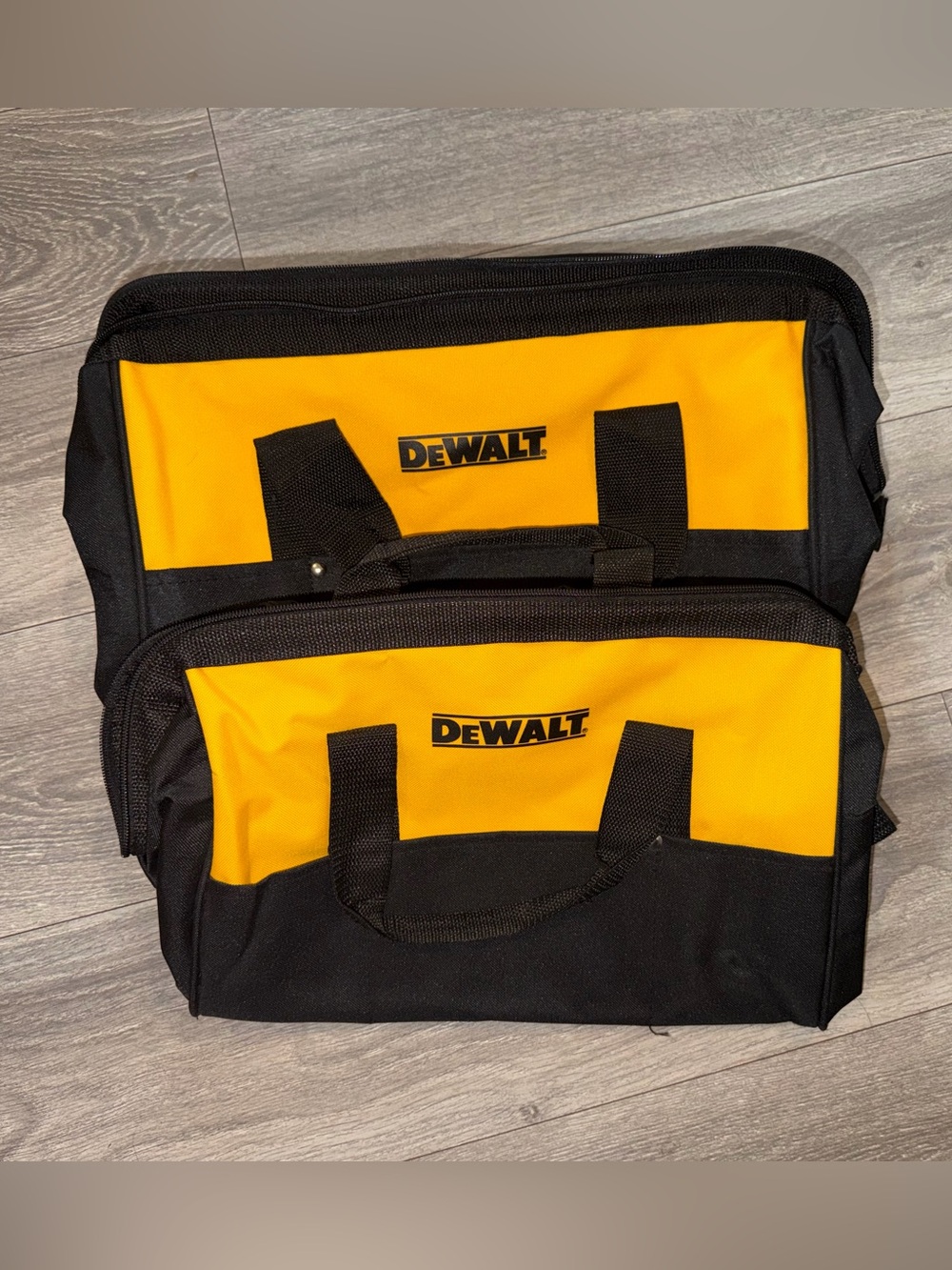DEWALT Tool Bag Lot 2 N501179 629053-00 17” 14” Black Yellow Contractor Bags